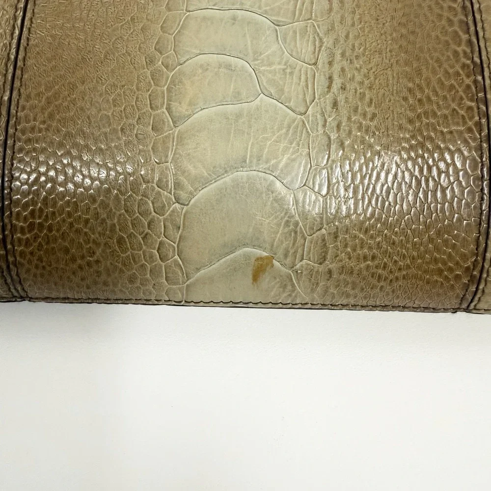Salvatore Ferragamo Leather Croc Embossed Clutch Bag Purse Large Gancini Lock